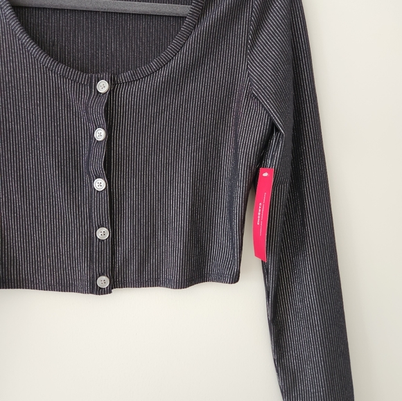 Carbon 38 Cropped Shimmer Stripe Cardigan Black Silver XS NWT NEW - Picture 12 of 12